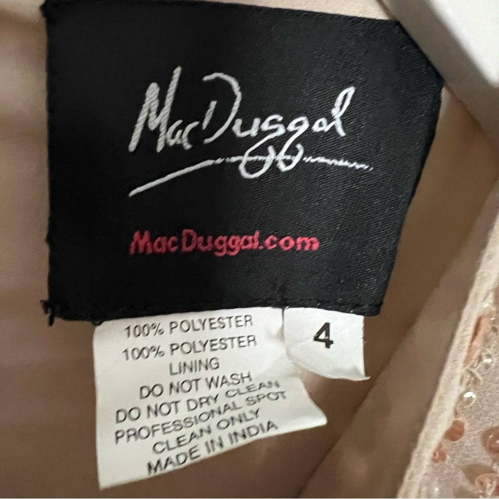 Mac Duggal Nude Sequin Long Sleeve Cocktail Midi Dress Size 4 Small - Picture 6 of 7